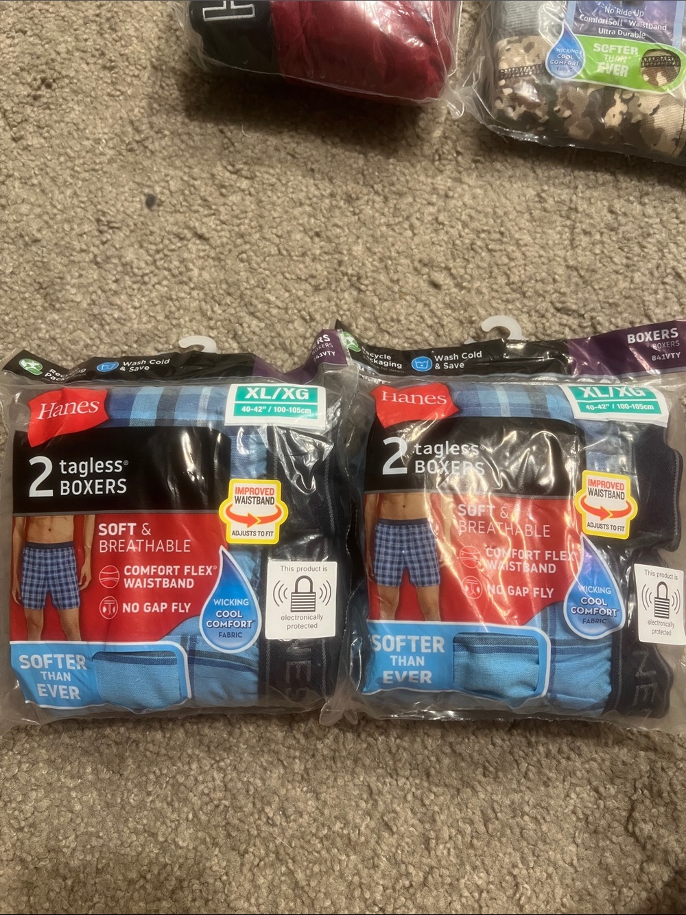 Hanes Men's 2-Pack Tagless Boxers - Blue Plaid & Black Waistband